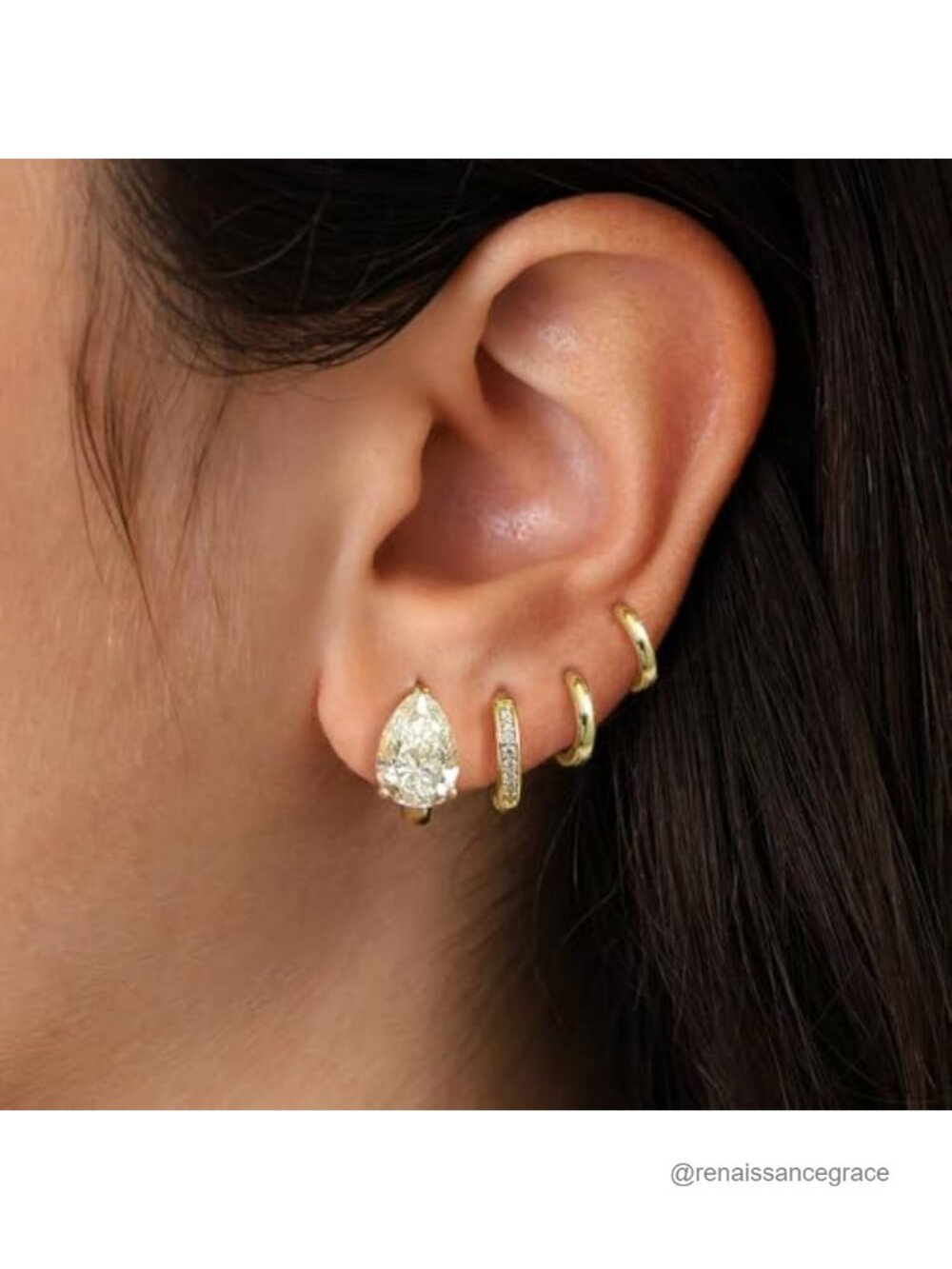 4 Pair Gold Plated Hoop Earrings Set Hypoallergenic Surgical Steel CZ Cartilage